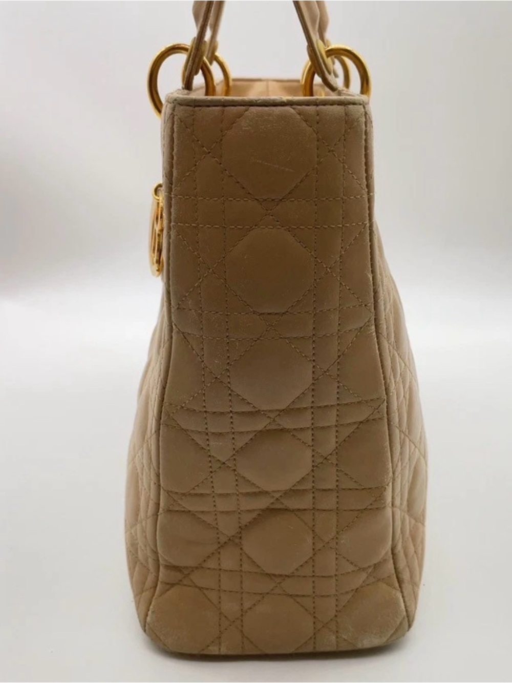 Authentic Vintage Christian Dior Leather Beige Gold Large Lady Dior Handbag - Picture 6 of 15